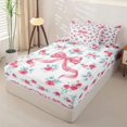 thumbnail image 2 of Manfei Dreamy Princess Bows Zipper Twin Comforter Sets with Fitted Sheet and 2 Pillowcases,Pink Bowknot Ribbon Zipper Bedding Set,Pink Reversible,4 Pieces, 2 of 7