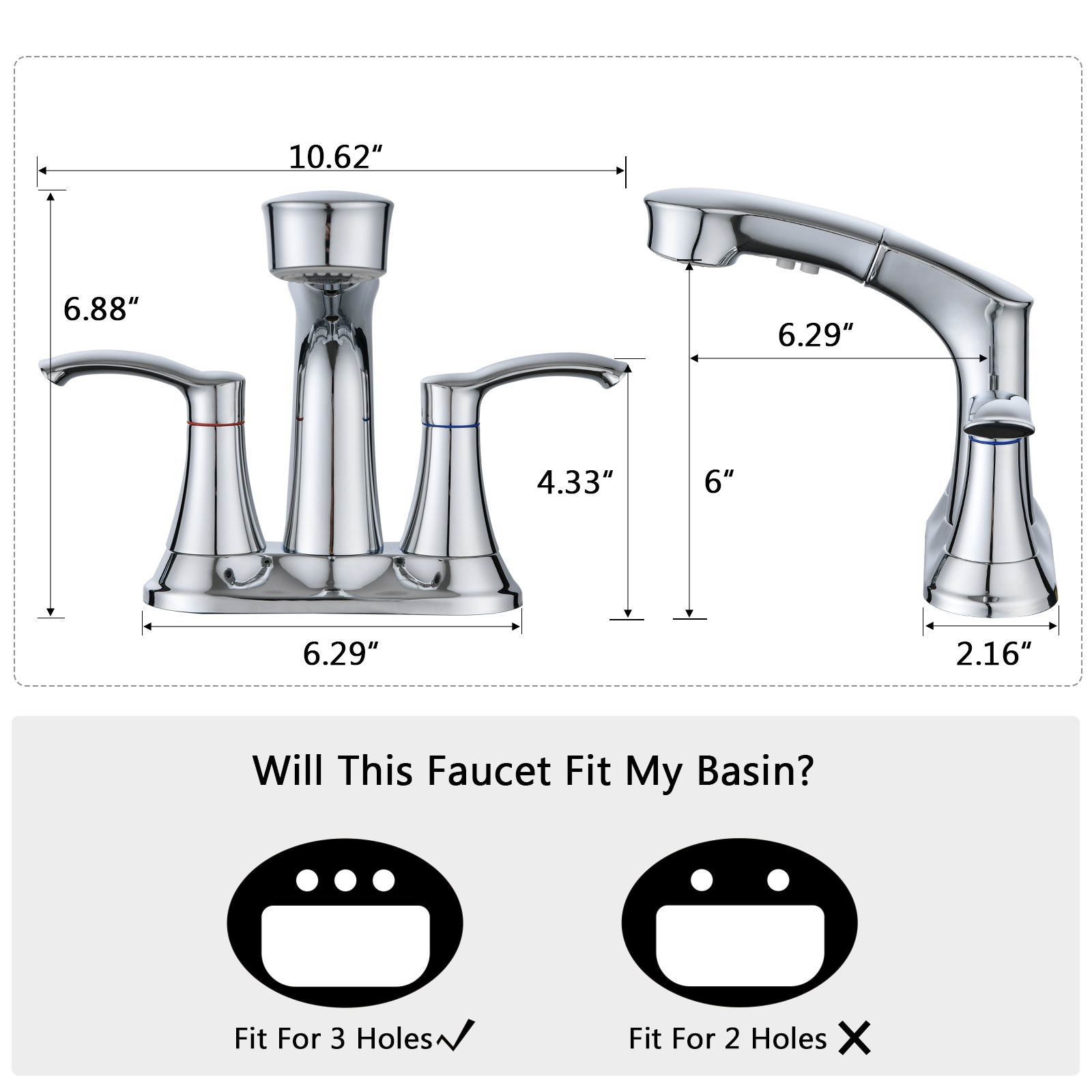 PROOX 4 in. Centerset Bathroom Sink faucet with Pull Out Sprayer Double Handles