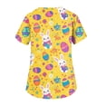 thumbnail image 5 of OIOLOYJM Easter Scrubs Tops for Women Funny Stretchy Bunny Eggs Graphic Tops Short Sleeve V Neck Shirt Holiday Oversized T Shirts with Pockets Yellow XL, 5 of 6