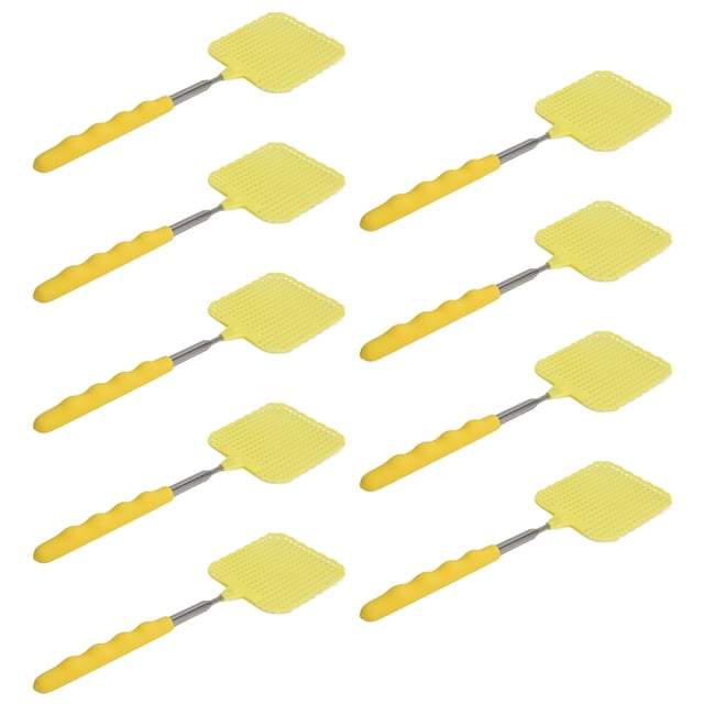 Mouche Extensible Swatter, Télescopique Mouche Extensible Swatter Jaune Acier Inoxydable Épaissi 72cm / 28.3in avec Tige Longue pour l'Extérieur