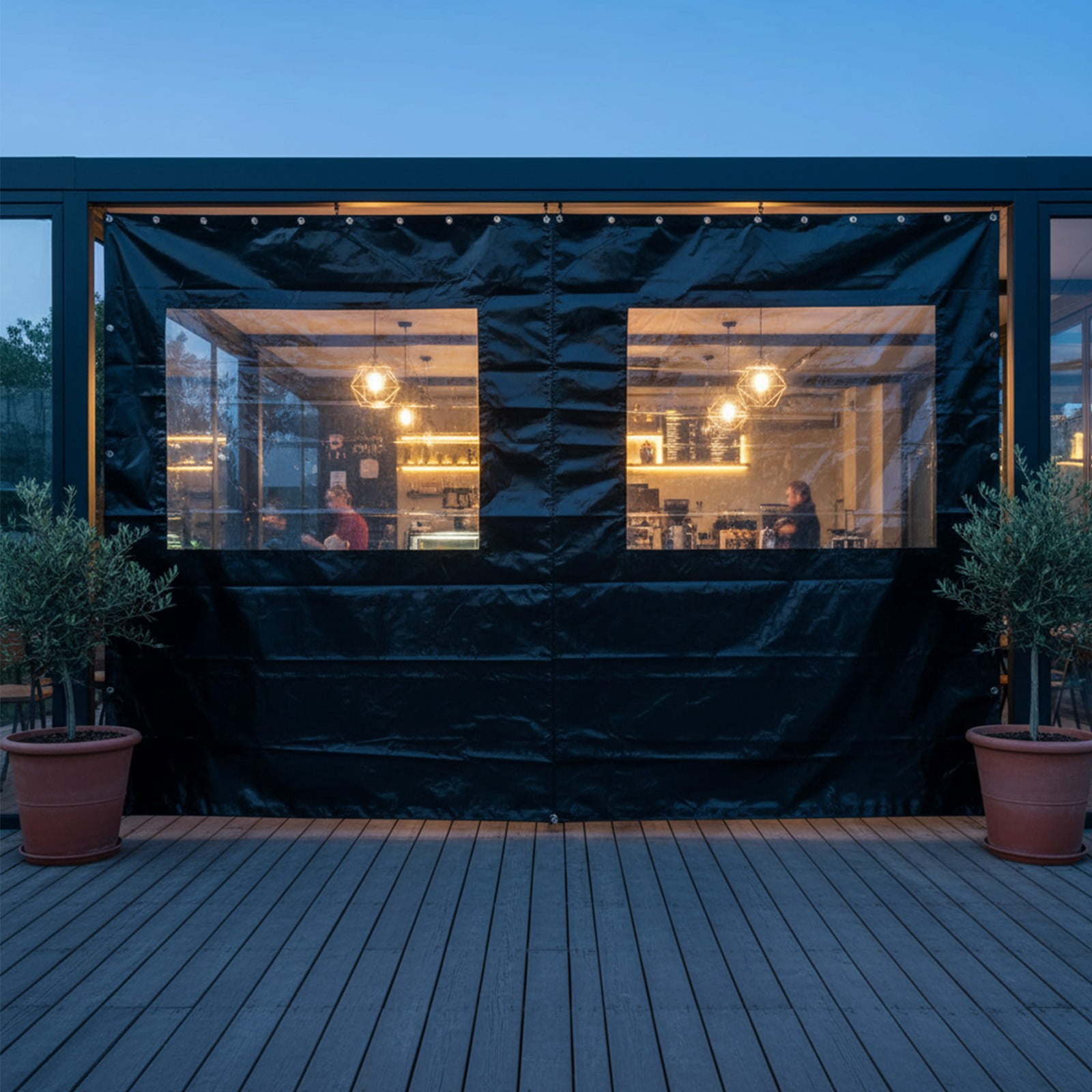 ToppiJoy 8*12ft Outdoor Pavilion Curtain, Water-Prevention Curtain with Transparent Window, for Porch, Balcony