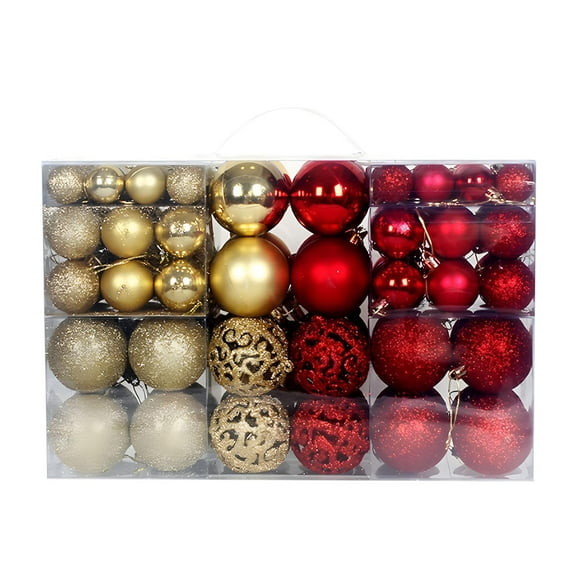 B 100Pcs Gold And Red Christmas Ornaments Set Glitter Baubles Balls Tree Decorations For Holiday Party Home Decor 3Inch