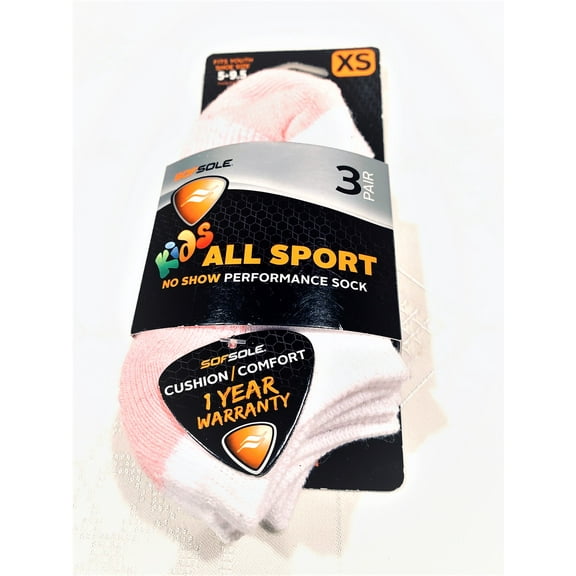 Sofsole Girl's 3 Pairs/Pack All Sport No Show Performance Socks, Size XS, Pink
