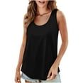 thumbnail image 3 of BiZtdJrK Womens Solid Basic Tanks Sleeveless Crew Neck Curved Hem Blouse Casual lightweight Tank Tops Black XL, 3 of 5
