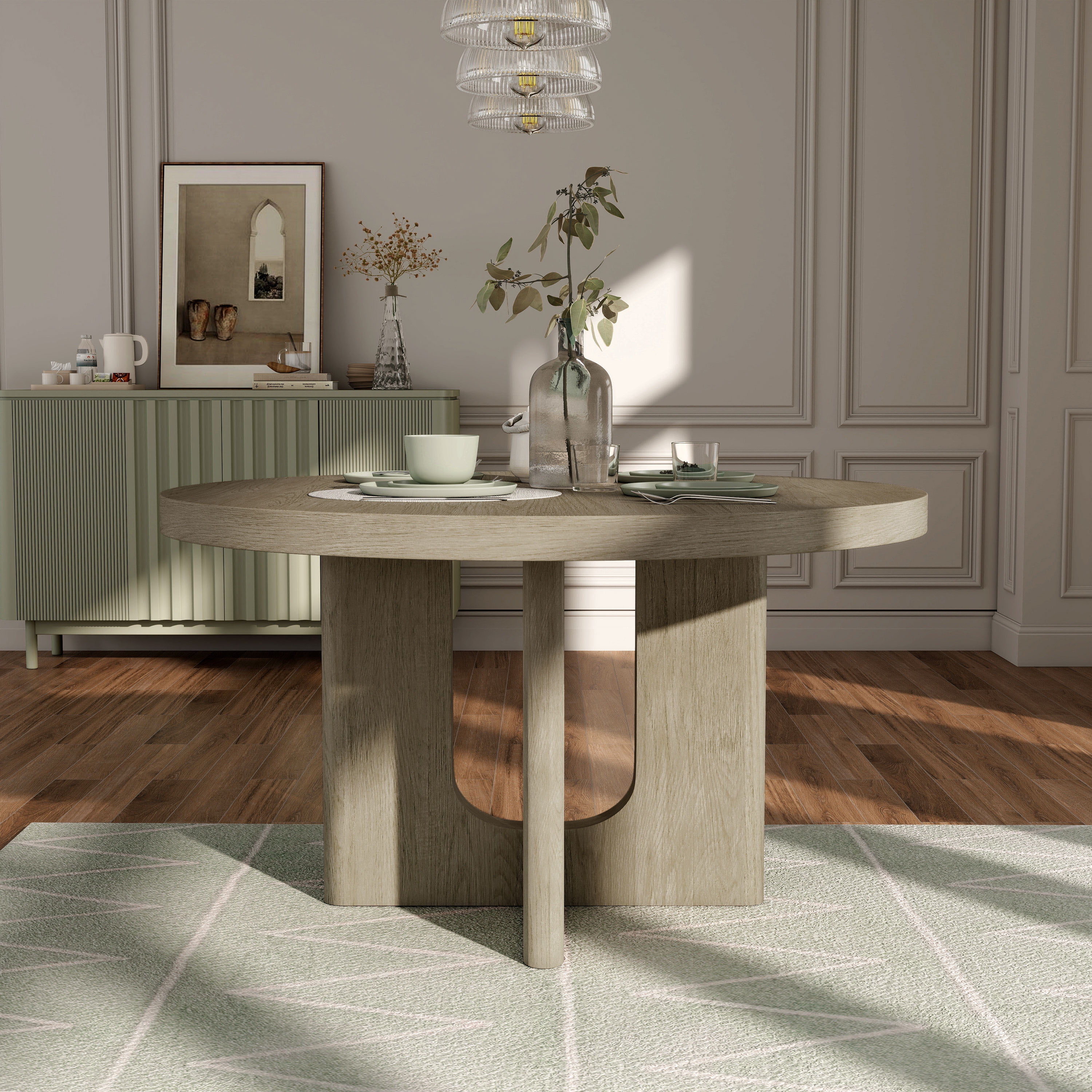 Furniture of America Cheri 54" Solid Wood Round Indoor Dining Table, White Oak