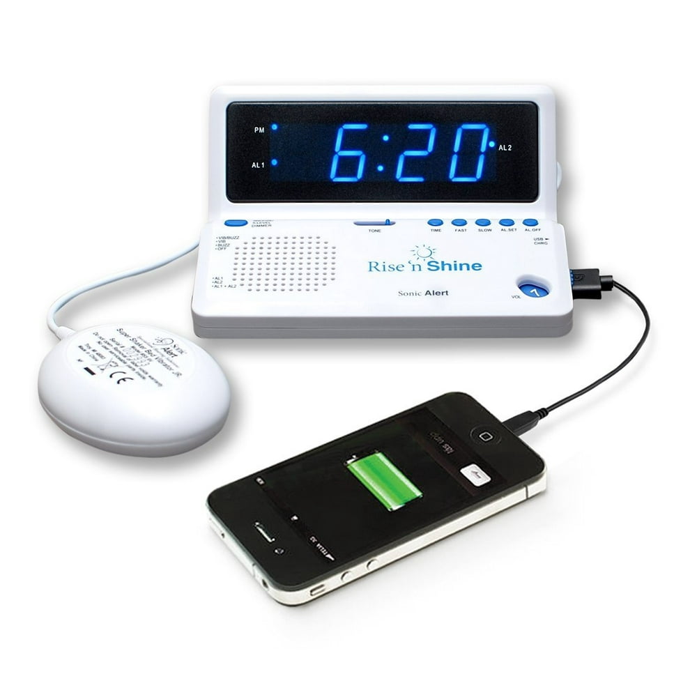 Radio Alarm Clock, Black (SBT625ss), 100Db alarm with adjustable tone