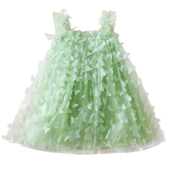 Fsqjgq Baby Girl Clothes Girls Long Dresses Cute Girls Yellow Dress Green Toddler Girls Sleeveless 3D Butterfly Tulle Princess Dress Dance Party Dresses Clothes 100