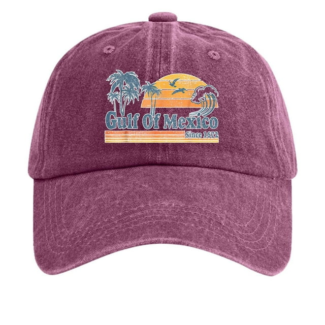 GDREDA Men Hat Women's Vintage Washed Denim Printed Baseball Cap,Wine