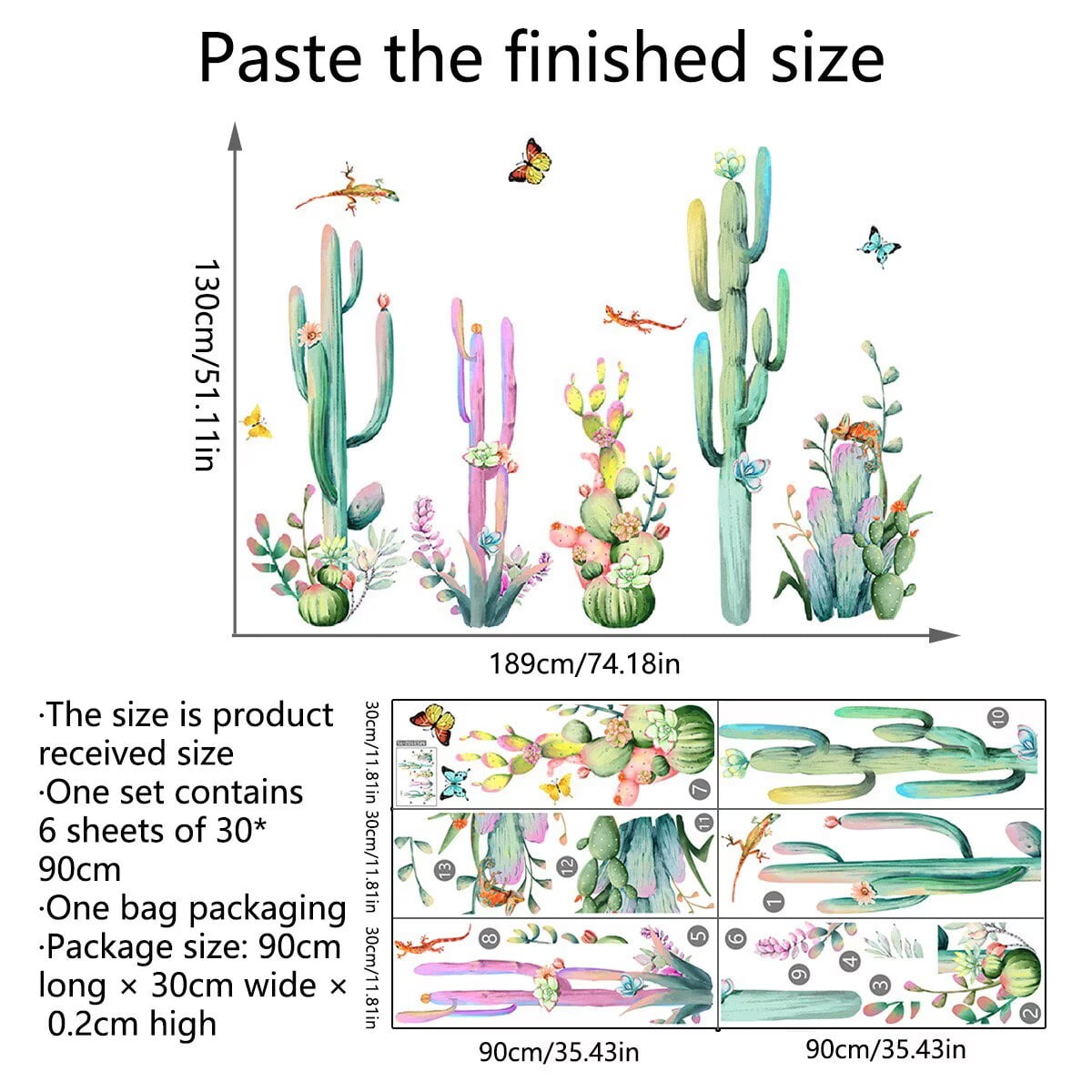 Tropical plant wall stickers, large cactus wall stickers, plant flower wall stickers, cactus wall stickers DIY Transparent decal Peel and Stick Removable Wall Stickers for Living Room Bedroom TV Wall
