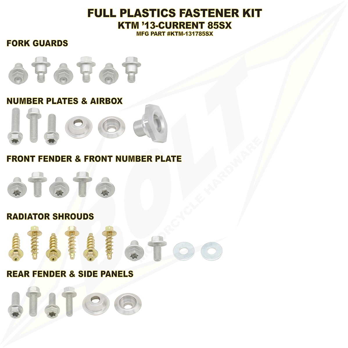 BOLT Plastics Fastener Kits KTM131785SX