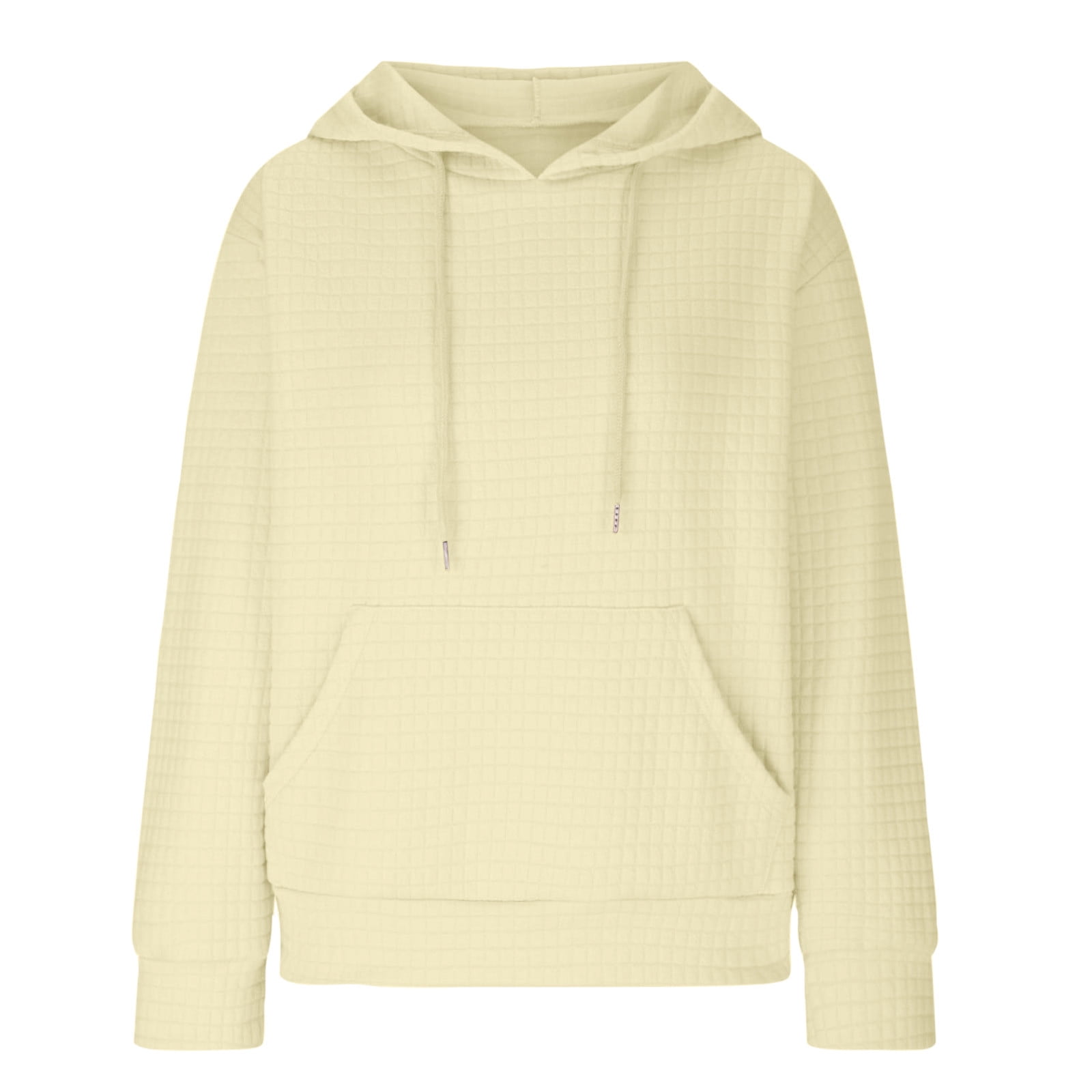 SZJXBUY Waffle Pullover Hoodie Women,Hoodies for Women Casual Pullover Waffle Long Sleeve Drawstring Hooded Sweatshirt with Pocket 2024 Beige,M