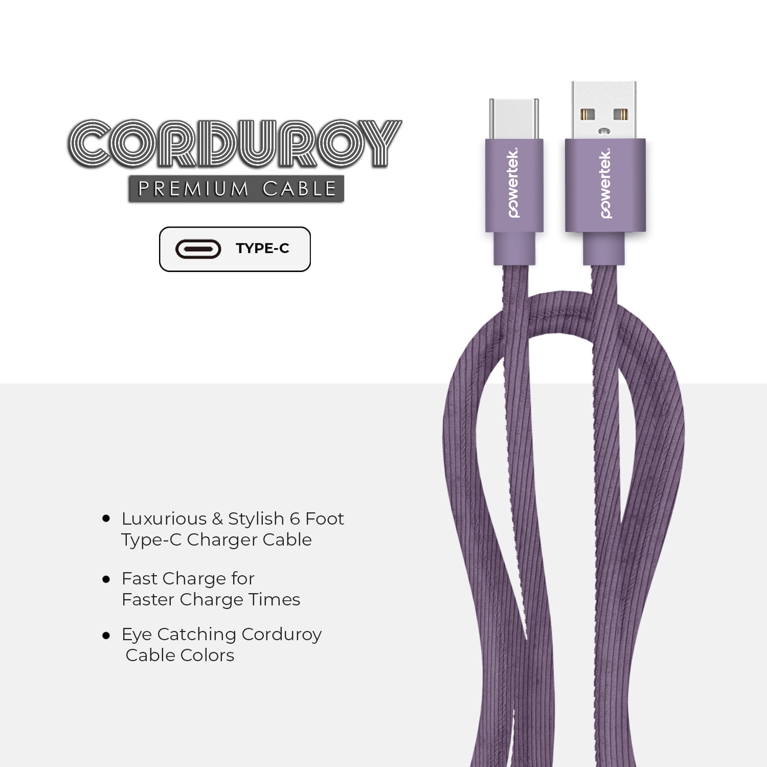 Liquipel Powertek Corduroy USB-A to USB-C - Purple