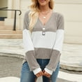 thumbnail image 6 of Womens Color Block V Neck Sweater Long Sleeve Loose Warm Tee Tops Sweaters Pullovers 2025 Fashion Clothes, 6 of 7