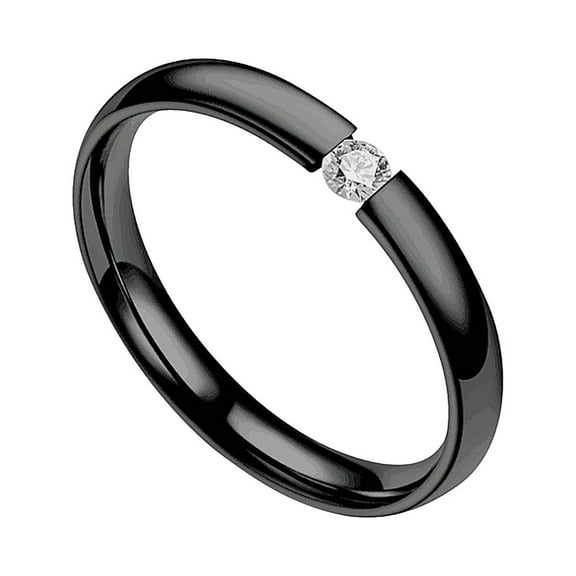 Guodhu Classical Simple Plain Stainless Steel Stackable Cubic Zircon Promise Engagement Wedding Band Ring for Couple