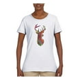 thumbnail image 2 of Trippy Colorful Buck Head Rainbow Hunting Deer Mosaic Animal Lover Womens Graphic T-Shirt, White, Large, 2 of 3