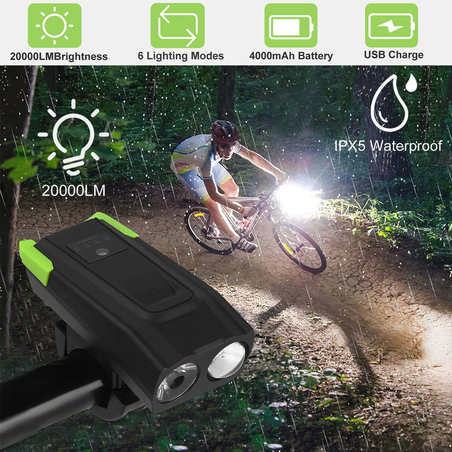Horn USB Rechargeable LED Bicycle Headlight Bike Head Light Front Lamp Cycling