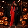 thumbnail image 2 of LILIYA Hooded Halloween Onesie, Color Block Jumpsuit for Adults, Plush Loungewear with Deep Pockets, Relaxed Fit 1-Piece Bodysuit, Cozy Holiday Sleepwear for Couples, 2 of 6