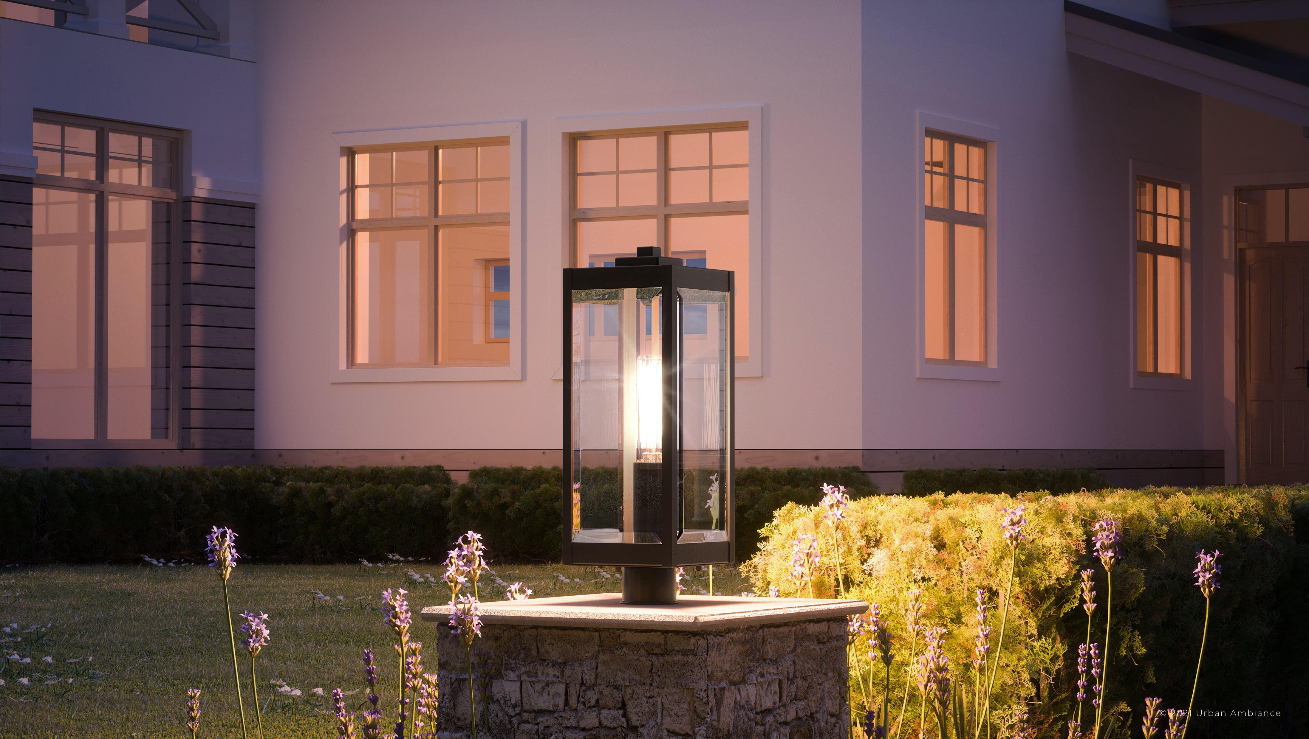 Luxury Modern Farmhouse Outdoor Post Light, 20.50''H x 7.00''W, with Industrial Style Elements, Minimalist Design, Estate Bronze Finish and Clear Beveled Glass, UQL1353