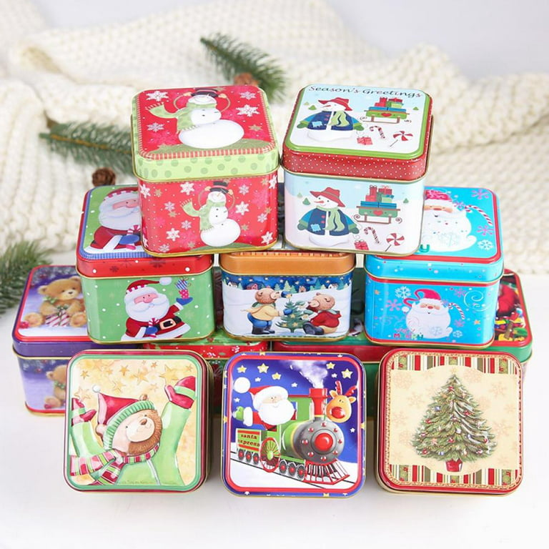 Christmas Cookie Tins 12Pack Cookie Tin Box with Lids Empty Cookie Jar  Storage Tins Christmas Cookie Gift Tins Round Cookies Food Candy Containers