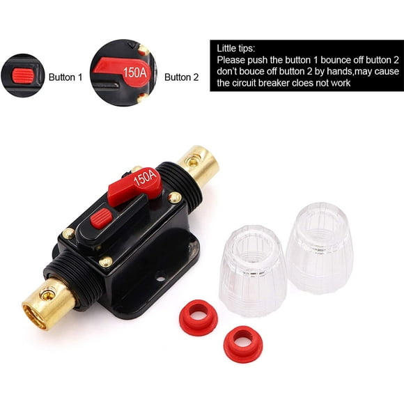 2 Pack Inline 150amp Circuit Breaker with Manual Reset Fuse Holder for Car Audio Marine Boat Stereo with Wire Lugs