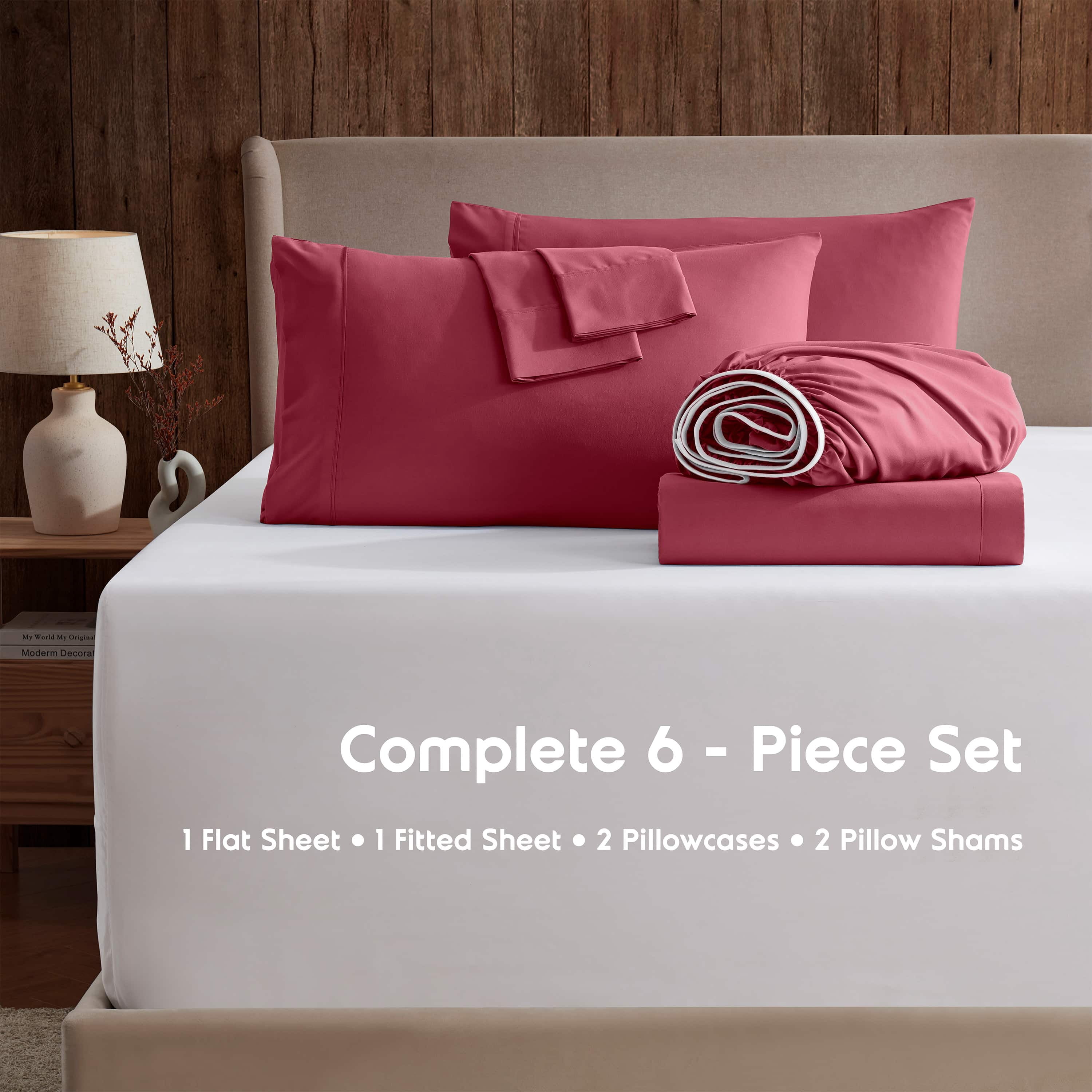 LammaLoe Extra Deep Pocket King Sheets set, Fits 18"-24" Mattress, 6 Piece Soft Microfiber Bed Sheet Sets, Burgundy