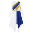 thumbnail image 5 of Aislor Women's Liturgical Worship Praise Dance Costume Long Sleeve Irregular Dress with Wide Leg Pants Blue Dress with Pant M, 5 of 7