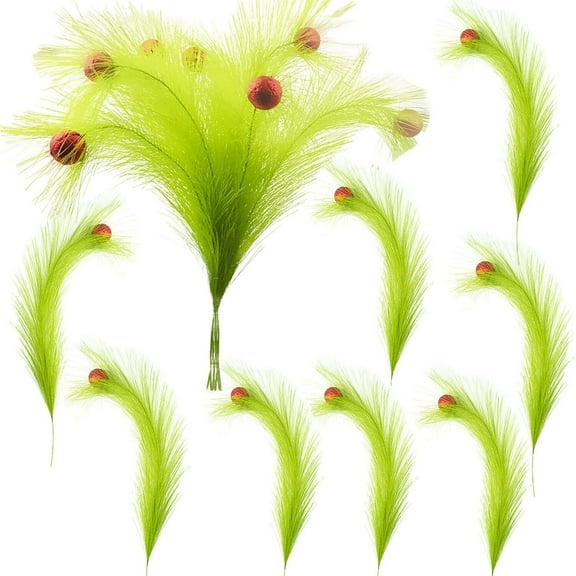 16PC Faux Pampas Grass Christmas Tree Topper Elf Wreath Ornaments Decor