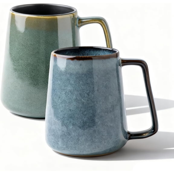 Mualuwi Extra Large Tall Coffee Mugs with Handle - Set of 2, 24 oz Ceramic, Dishwasher & Microwave Safe, Blue and Green