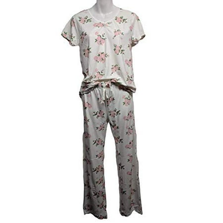 

Sag Harbor Women s Floral Pajama Set Sleepwear Tops with Pajamas Set (X-Large) White