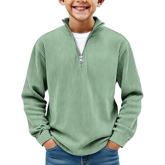 uikmnh Tops for Teens Boys Corduroy Quarter Zip Pullover Sweater Long Sleeve Collared Ribbed Casual Fall Fashion Top Size:9-10 Years