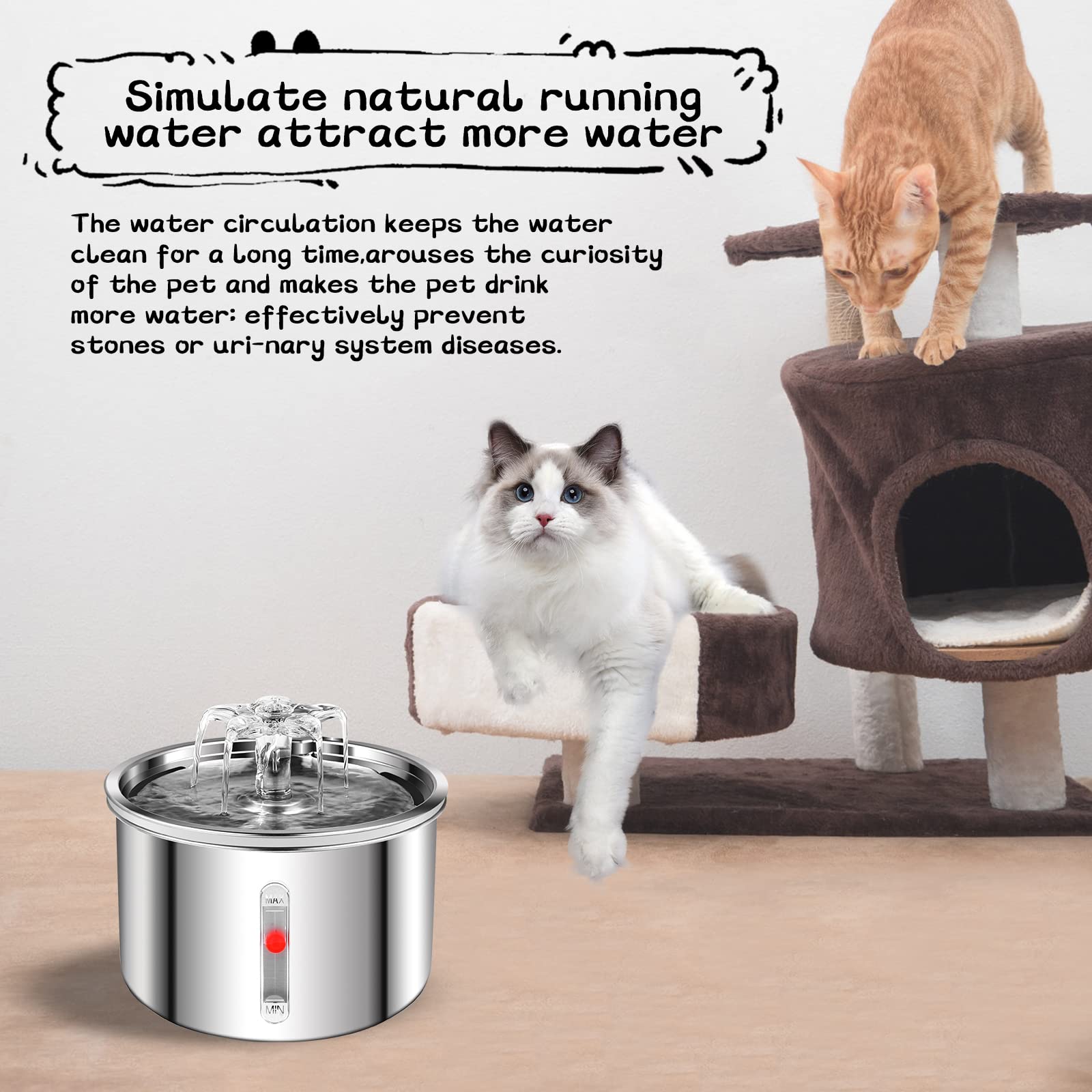 NOBRAND 2.0L Stainless Steel Pet Water Fountain with Accessories