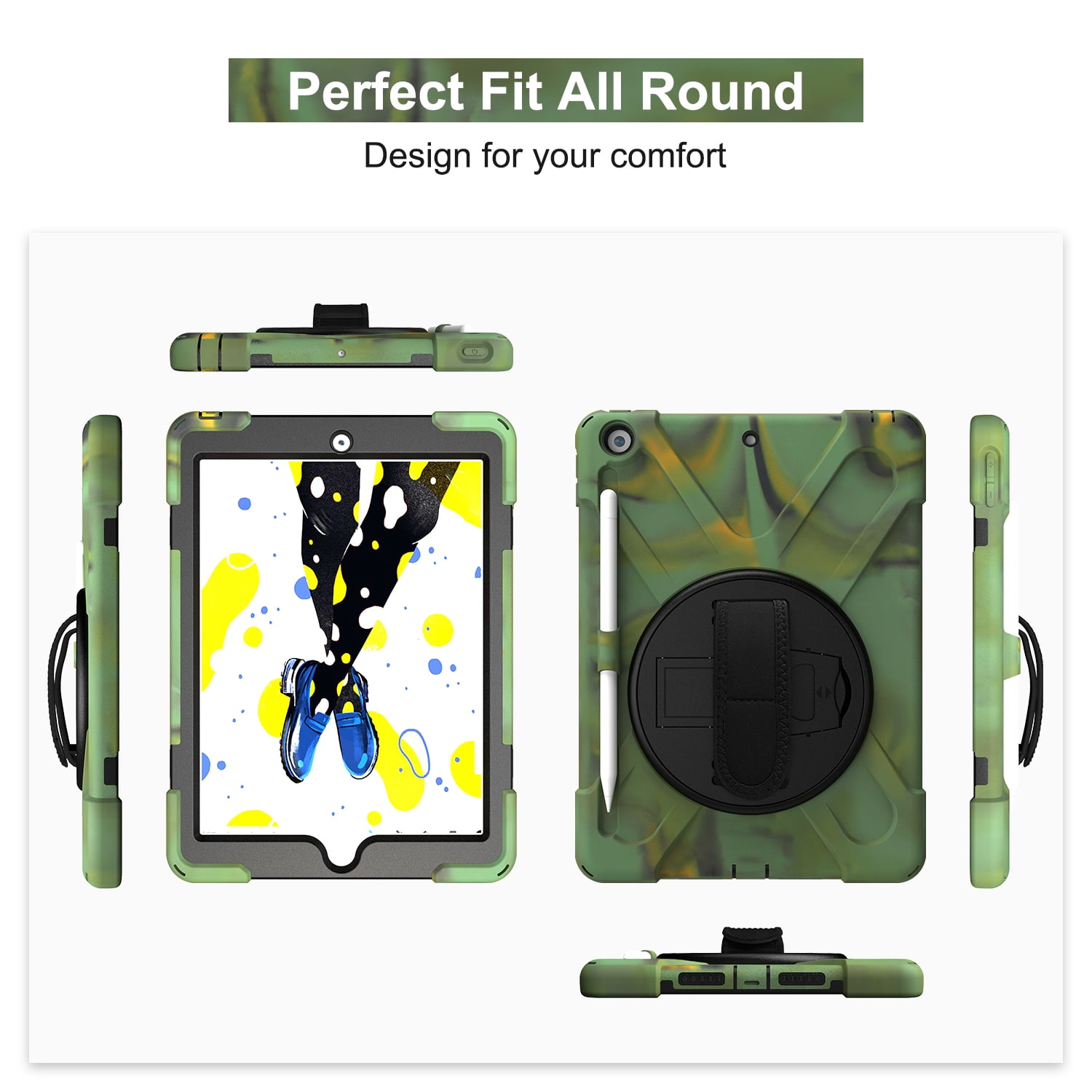 KIQ iPad 8th 7th Generation Case 10.2 inch 2019/2020, Shockproof Rugged Military Grade Case for Apple iPad 10.2 7th/8th Gen [Camouflage]