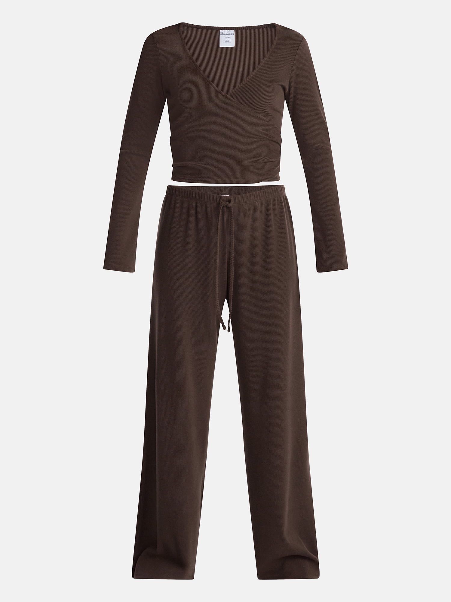 No Boundaries Ribbed Ballet Top and Flare Pants Set, 2 Piece, Women's XXS-XXL