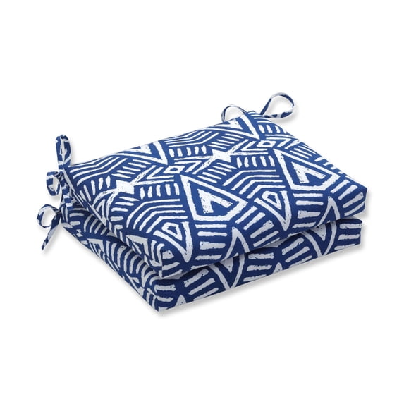 Pillow Perfect 642123 Outdoor/Indoor Tribal Dimensions Blue Squared Corners Seat Cushion (Set of 2)