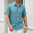 thumbnail image 2 of Wyobmus Mens Casual Linen Shirt Short Sleeve Stretch Casual Button Down Shirts Cotton Comfy Solid Summer Beach Shirt Dark Blue, 2 of 8