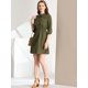 thumbnail image 2 of Allegra K Vestido Estilo Safari Para Mujer Con Puntada En Contraste, Media Tapeta, Mangas 3/4, Vestido Camisero Ejercito verde XS, 2 of 6