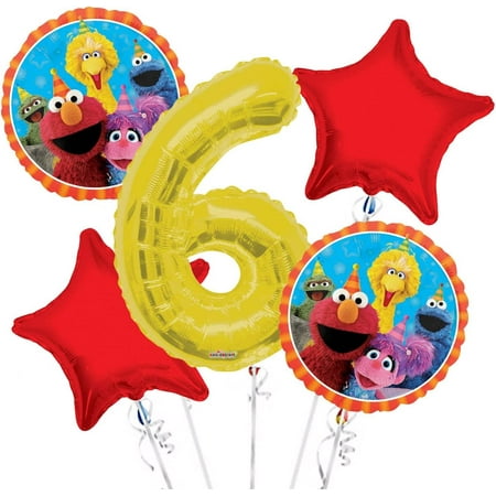 Sesame Street Elmo Balloon Bouquet 6th Birthday 5 pcs - Party Supplies
