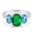 thumbnail image 2 of Gem Stone King 10K White Gold Green Nano Emerald Swiss Blue Topaz and White Diamond Oval 3-Stone Engagement Ring for Women (2.00 Cttw, Gemstone May Birthstone, Size 9), 2 of 3