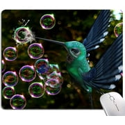 Green Hummingbird Poke Colorful Bubbles Mouse Pad, Nature Mouse Pad, Mouse Mat Square Waterproof Mouse Pad Non-Slip
