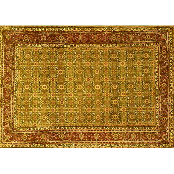 Ahgly Company Machine Washable Indoor Rectangle Persian Yellow Traditional Area Rugs, 8' x 10'