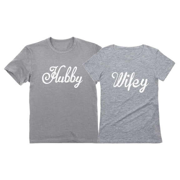 Hubby & Wifey Matching Couple T-Shirts: His & Hers - Perfect Gift for Husband, Wife or Newlywed Couples - Hubby Gray XX-Large/Wifey Gray Large