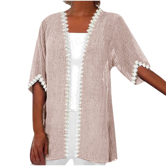 Wdfiry 3/4 Sleeve Cardigan For Women Lightweight Linen Cotton Summer Cardigans Casual Loose Open Front Thin Sweaters Jacket
