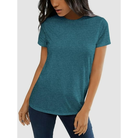 Womens Short Sleeve Basic Shirts Crewneck Tees Loose Fit Fashion Tops Casual Summer Clothes