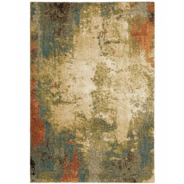 homeroots home decor 388339 7' x 10' Beige Blue Machine Woven Abstract Indoor Area Rug