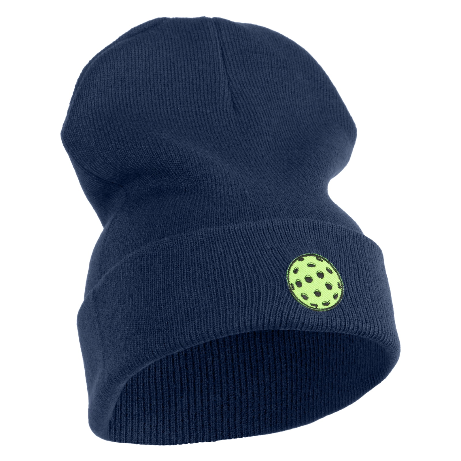 Pickleball Balls Embroidered Iron on Patched 12 Inch Long Knitted Beanie - Navy OSFM