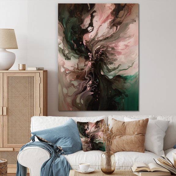 Designart "Pink Green Inner Worlds Of Marble II" Modern Geometric Canvas Art Print