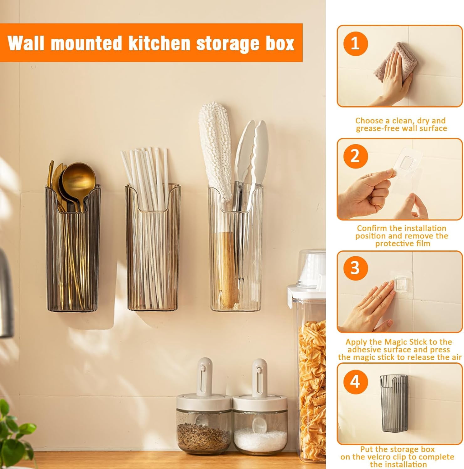 3 Pack Storage Organizer Bins Wall Mounted, Hanging Cabinet Door Organizer for Organizing, Clear Stackable Organizer Basket, Floating Shelves Fridge Organizer for Wall Refrigerator Kitchen Bathroom