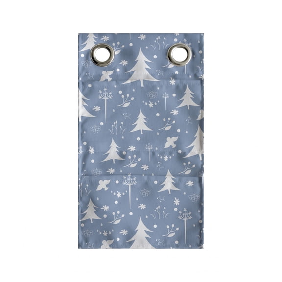 Winter Hanging Pocket Organizer, Christmas-Themed Silhouettes of Spruce Trees Fir Berries Birds and Rowan, Printed Polyester Storage Bag with Pockets, 9" x 16", Blue Grey and White