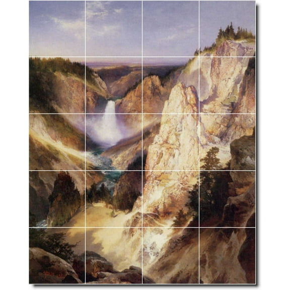 Ceramic Tile Mural-Thomas Moran Waterfalls Wall Tile Mural 23. 17" w x 21.25" h using (20) 4.25 x 4.25 ceramic tiles