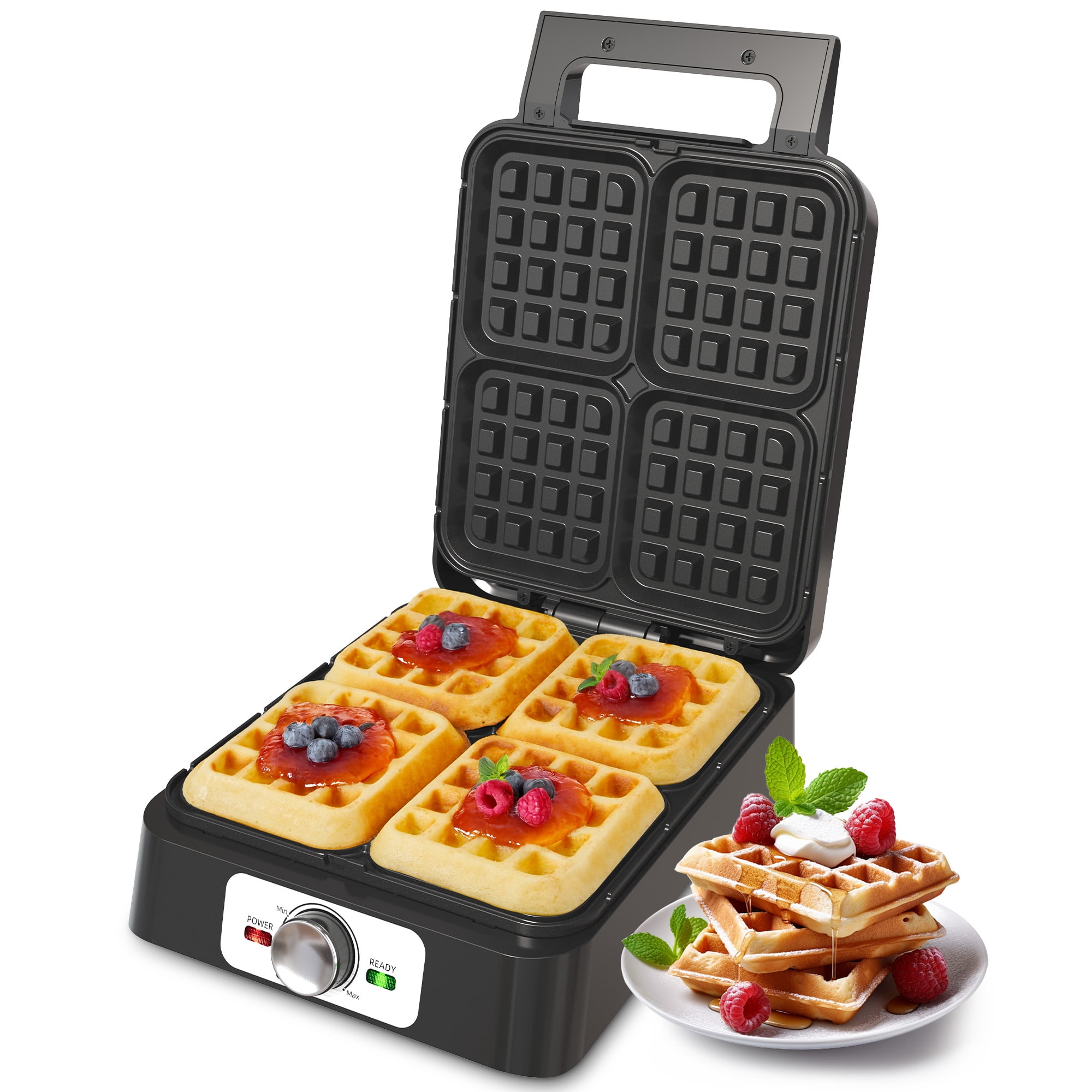 Sunvivi 4-Slice Belgian Waffle Maker, Electric Waffle Iron with Temperature Control, Nonstick Plates & Indicator Lights, Easy Clean